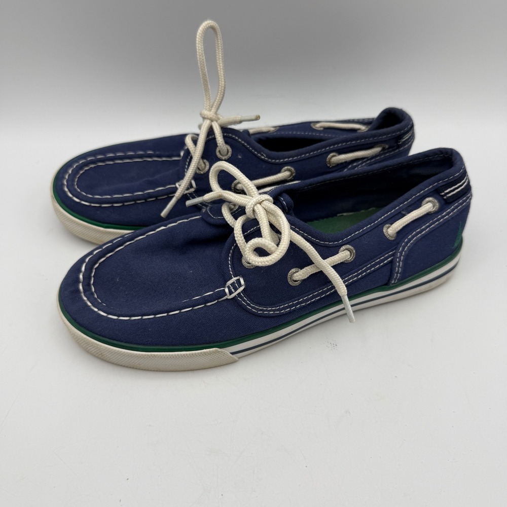 Nautica Spinnaker Boat Shoes Kids Size 2 Navy Blue Canvas Loafers Moc Toe